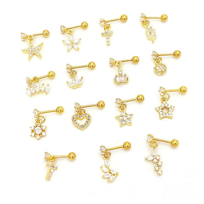 1 Piece Lady Star Inlay Stainless Steel Zircon Ear Studs