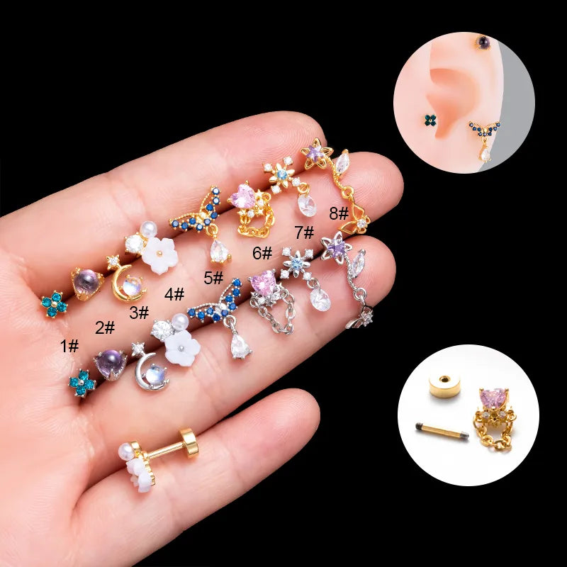 1 Piece Lady Vacation Classic Style Water Droplets Heart Shape Flower Plating Inlay Copper Zircon Ear Studs Cartilage Earrings