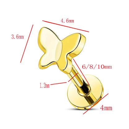 1 Piece Lip Rings Basic Simple Style Butterfly Pure Titanium Plating 18K Gold Plated Lip Rings Ear Cartilage Rings & Studs