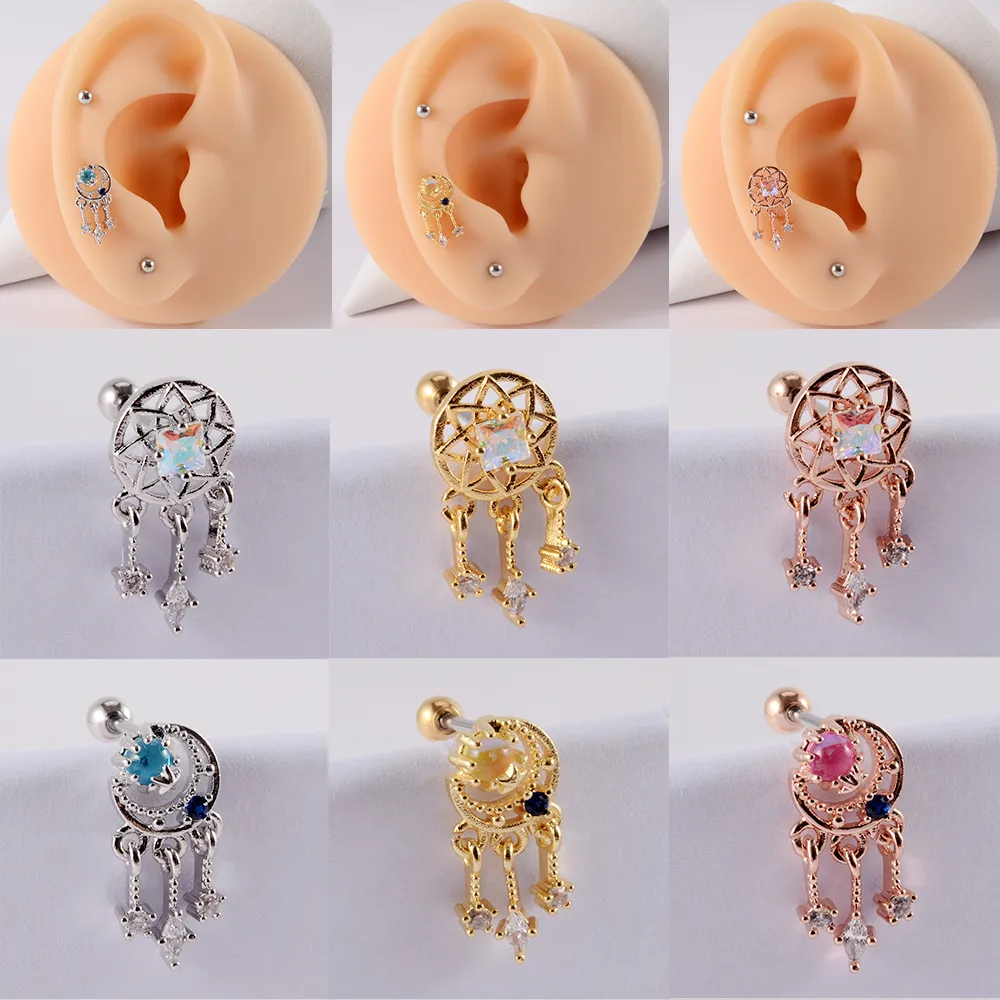 1 Piece Lip Rings Casual Elegant Tropical Tassel 304 Stainless Steel Plating Inlay Zircon 18K Gold Plated Lip Rings Ear Cartilage Rings & Studs