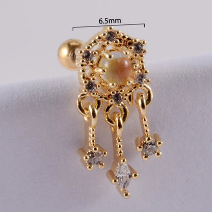 1 Piece Lip Rings Casual Elegant Tropical Tassel 304 Stainless Steel Plating Inlay Zircon 18K Gold Plated Lip Rings Ear Cartilage Rings & Studs