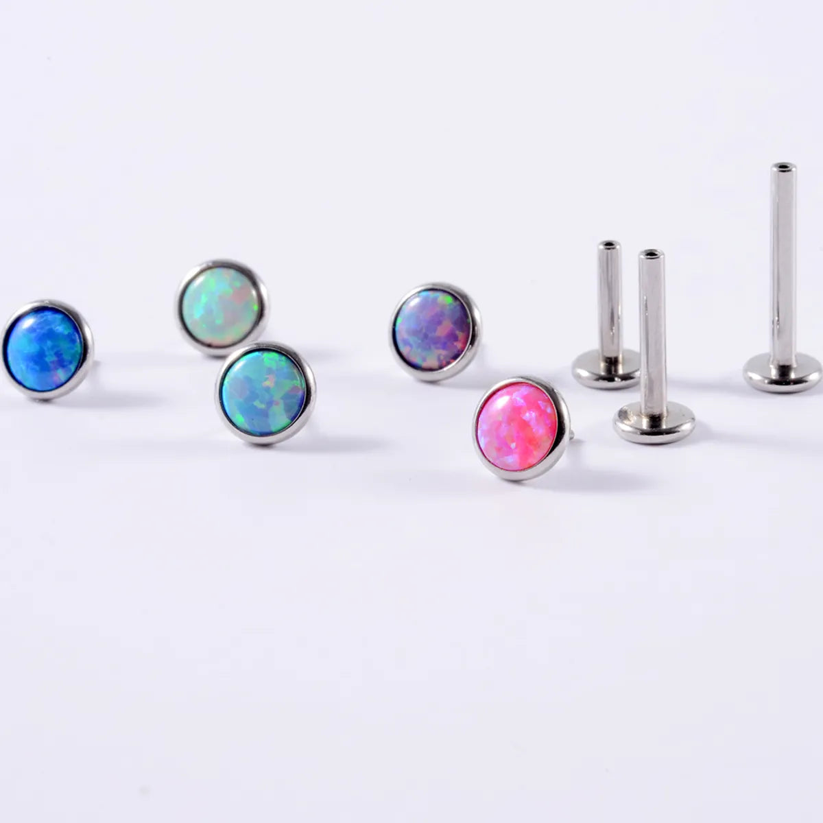 1 Piece Lip Rings Casual Hawaiian Tropical Round 304 Stainless Steel Opal Titanium Alloy Polishing Inlay Gem Opal Lip Rings Ear Cartilage Rings & Studs