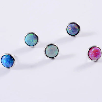 1 Piece Lip Rings Casual Hawaiian Tropical Round 304 Stainless Steel Opal Titanium Alloy Polishing Inlay Gem Opal Lip Rings Ear Cartilage Rings & Studs