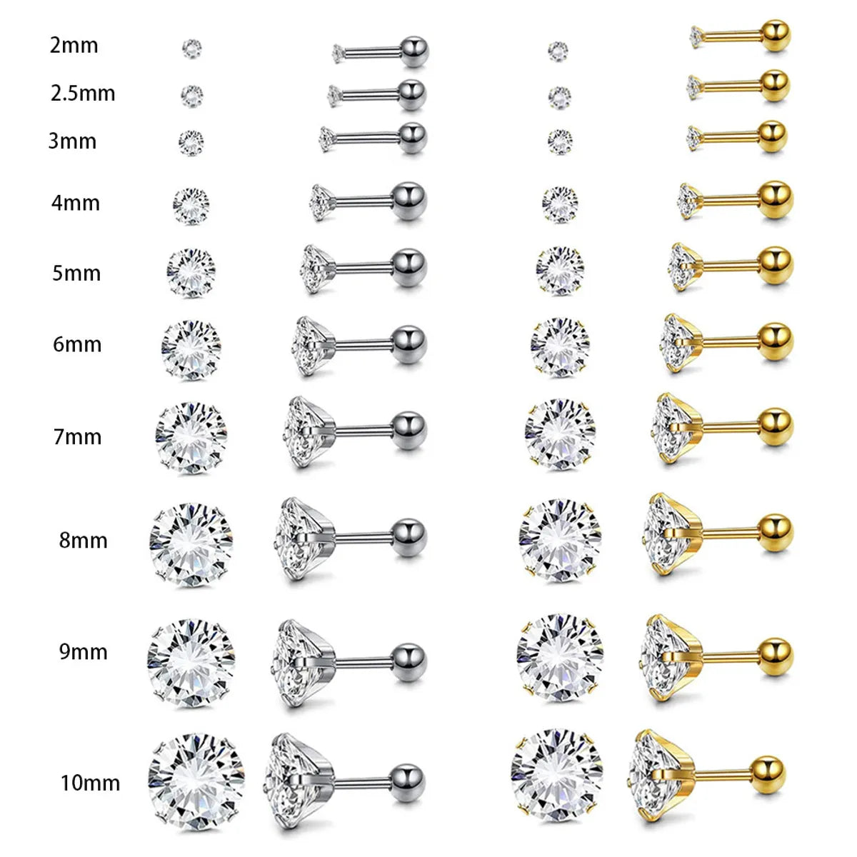 1 Piece Lip Rings Casual Hawaiian Tropical Round 304 Stainless Steel Plating Zircon 18K Gold Plated Lip Rings Ear Cartilage Rings & Studs