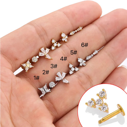 1 Piece Lip Rings Casual Simple Style Round Dots Crown 316L Stainless Steel  Inlay Zircon 18K Gold Plated Lip Rings Ear Cartilage Rings & Studs Nose Rings & Studs