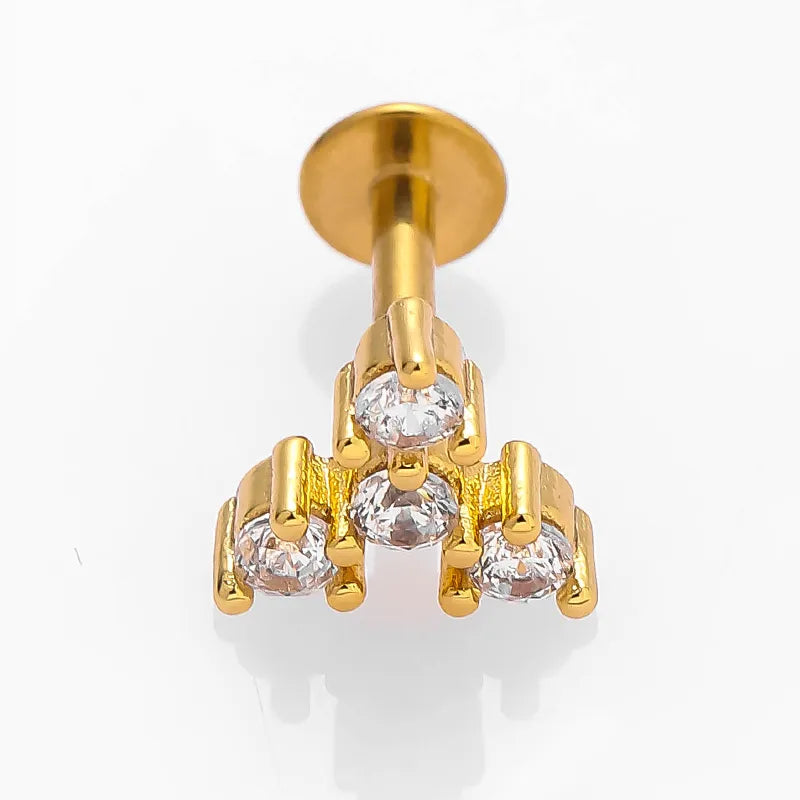 1 Piece Lip Rings Casual Simple Style Round Dots Crown 316L Stainless Steel  Inlay Zircon 18K Gold Plated Lip Rings Ear Cartilage Rings & Studs Nose Rings & Studs