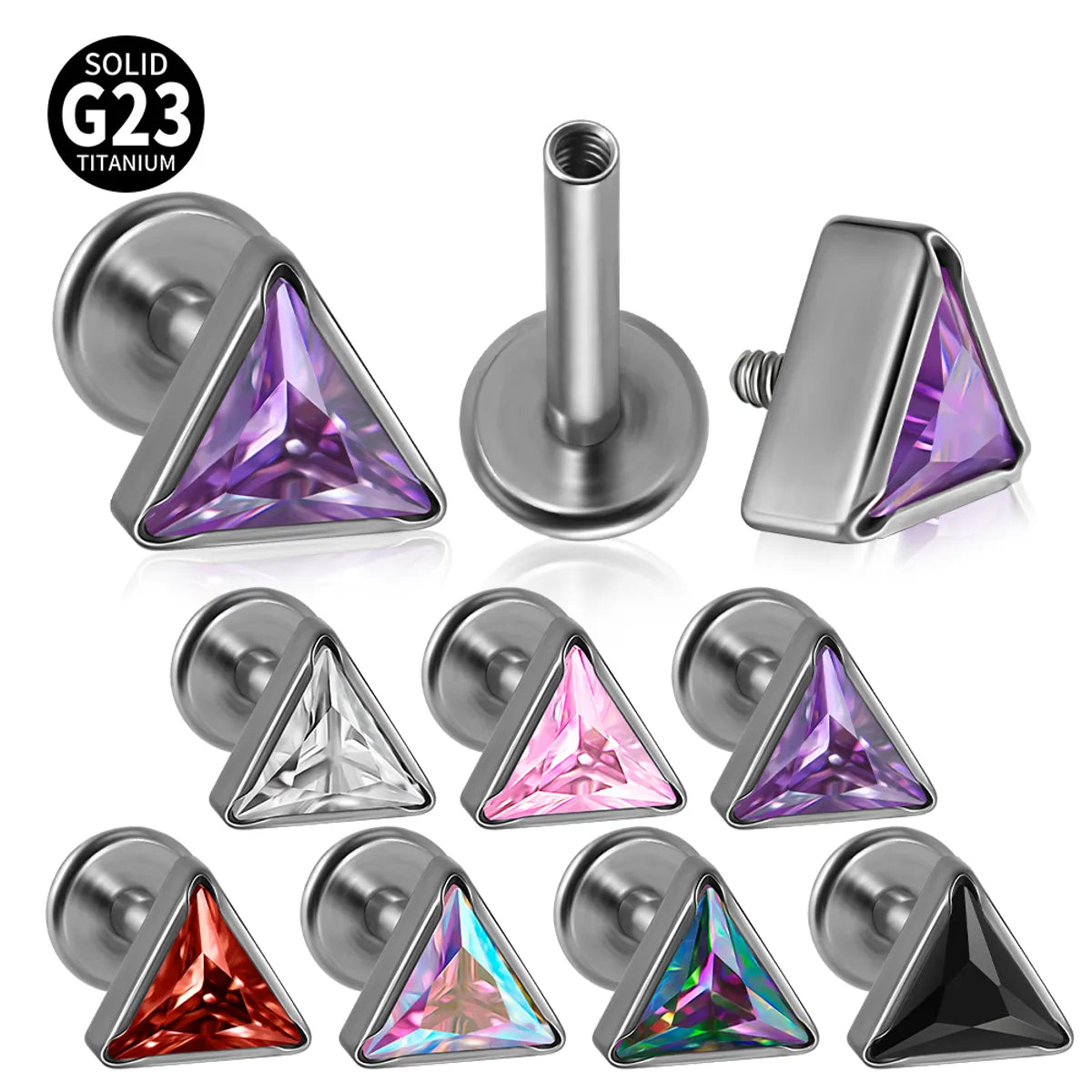 1 Piece Lip Rings Casual Simple Style Triangle G23 Titanium Alloy Inlay Zircon Lip Rings Ear Cartilage Rings & Studs Nose Rings & Studs