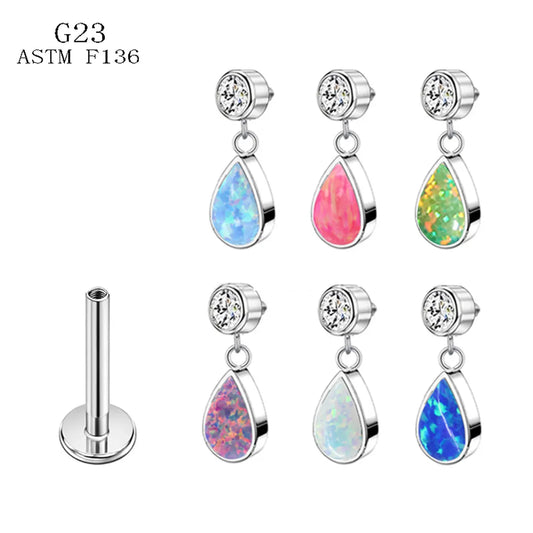 1 Piece Lip Rings Casual Simple Style Water Droplets Pure Titanium Opal Lip Rings Ear Cartilage Rings & Studs