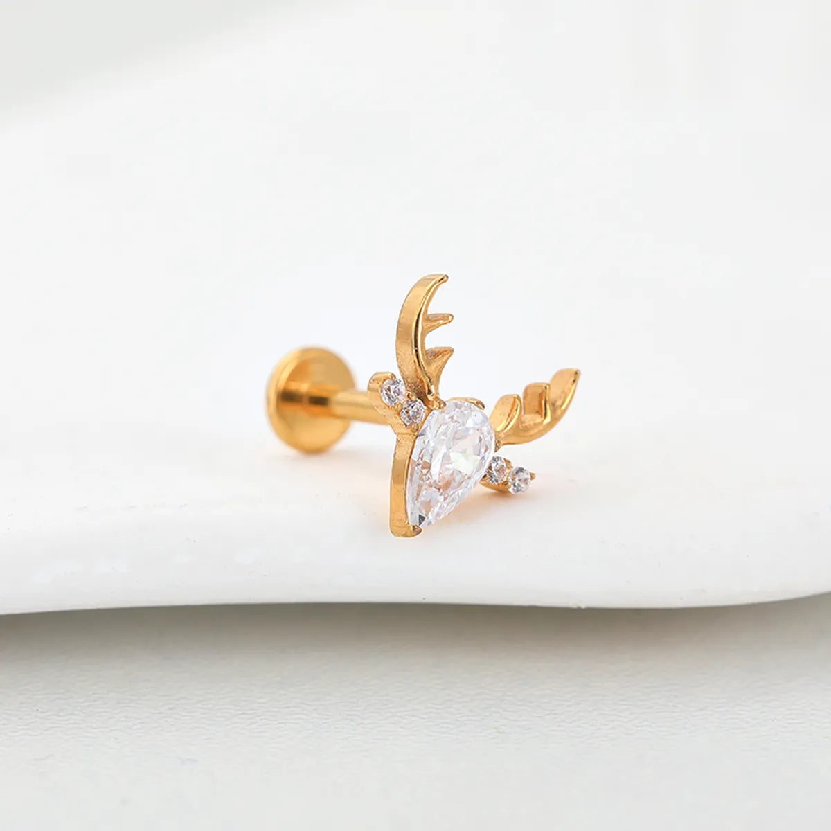 1 Piece Lip Rings Classic Style Deer Titanium Alloy Hollow Out Zircon Gold Plated Lip Rings Ear Cartilage Rings & Studs