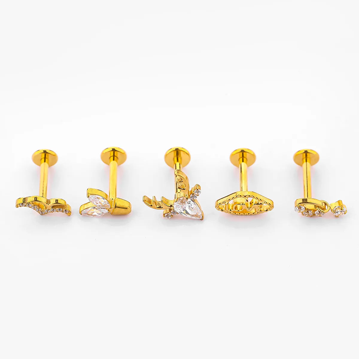 1 Piece Lip Rings Classic Style Deer Titanium Alloy Hollow Out Zircon Gold Plated Lip Rings Ear Cartilage Rings & Studs