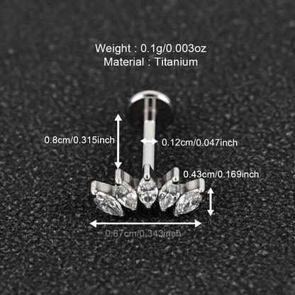 1 Piece Lip Rings Classic Style Shiny Solid Color Full Titanium G23 Polishing Inlay Carving Zircon Lip Rings