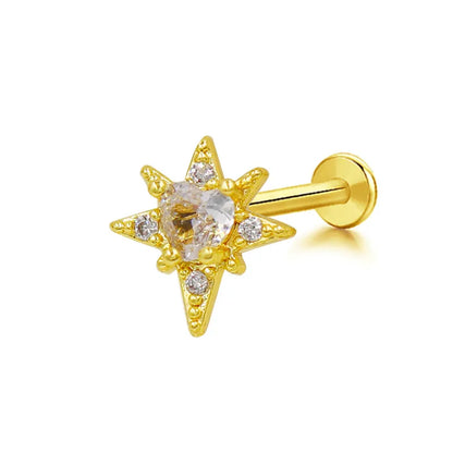 1 Piece Lip Rings Exaggerated Preppy Style Artistic Star Moon Rose 316 Stainless Steel  Copper Hollow Out Inlay Glass Gold Plated Lip Rings