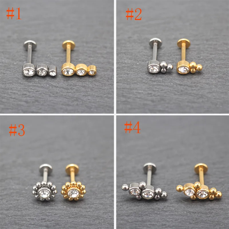 1 Piece Lip Rings Hip-Hop Rock Round Ball 304 Stainless Steel 316 Stainless Steel  Inlay Rhinestones 18K Gold Plated Lip Rings Ear Cartilage Rings & Studs