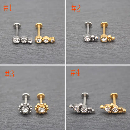 1 Piece Lip Rings Hip-Hop Rock Round Ball 304 Stainless Steel 316 Stainless Steel  Inlay Rhinestones 18K Gold Plated Lip Rings Ear Cartilage Rings & Studs