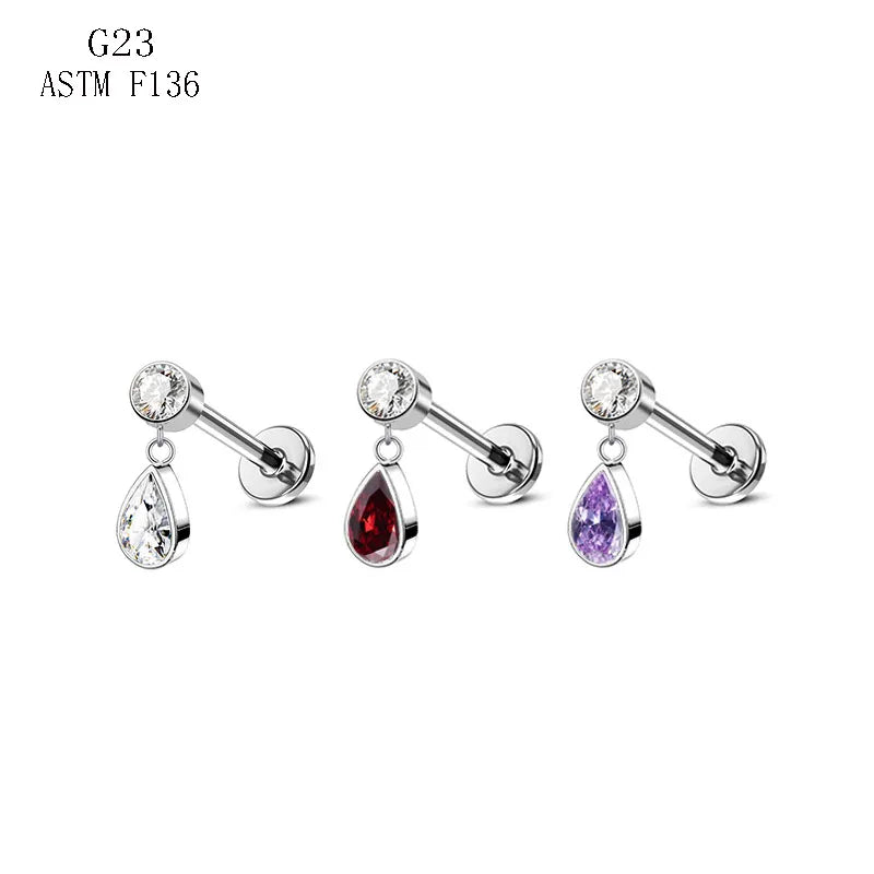 1 Piece Lip Rings Luxurious Modern Style Water Droplets Pure Titanium Bezel Setting Zircon Lip Rings Ear Cartilage Rings & Studs