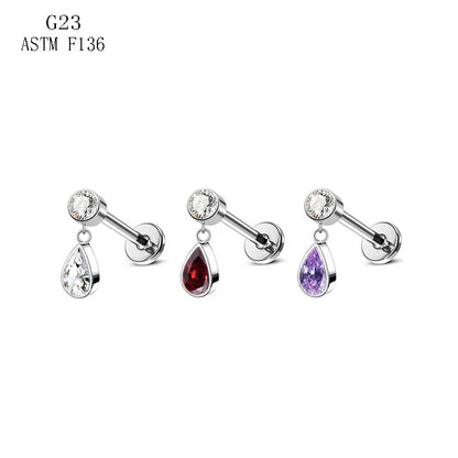 1 Piece Lip Rings Luxurious Modern Style Water Droplets Pure Titanium Bezel Setting Zircon Lip Rings Ear Cartilage Rings & Studs