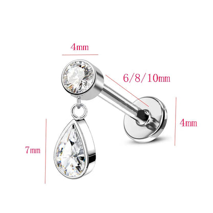 1 Piece Lip Rings Luxurious Modern Style Water Droplets Pure Titanium Bezel Setting Zircon Lip Rings Ear Cartilage Rings & Studs