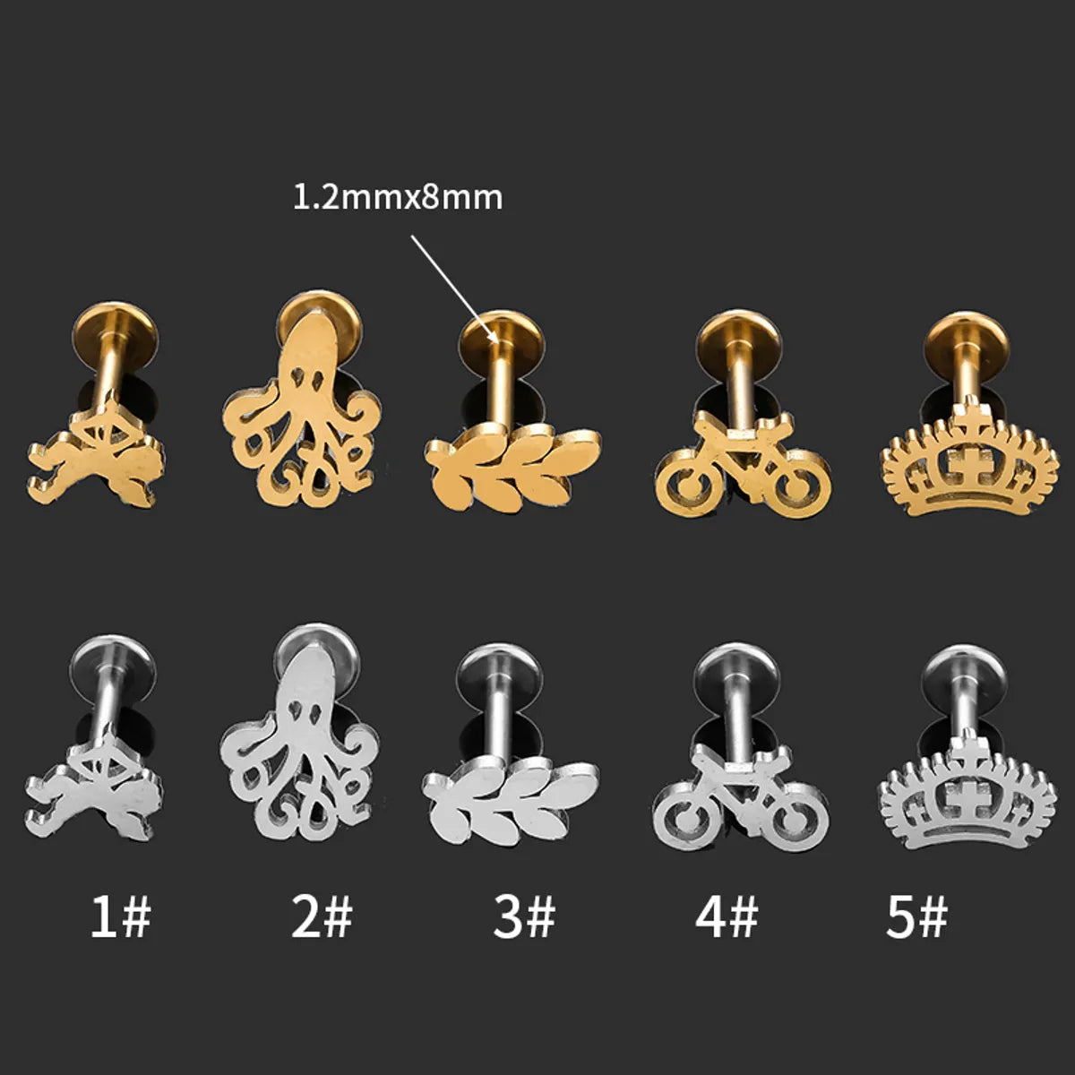 1 Piece Lip Rings Simple Style Classic Style Crown Bicycle 316L Stainless Steel  Polishing Flowers Hollow Out 18K Gold Plated Lip Rings Ear Cartilage Rings & Studs