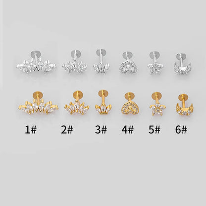 1 Piece Lip Rings Simple Style Classic Style Heart Shape Crown 316 Stainless Steel  Plating Inlay Zircon K Gold Plated Lip Rings Ear Cartilage Rings & Studs