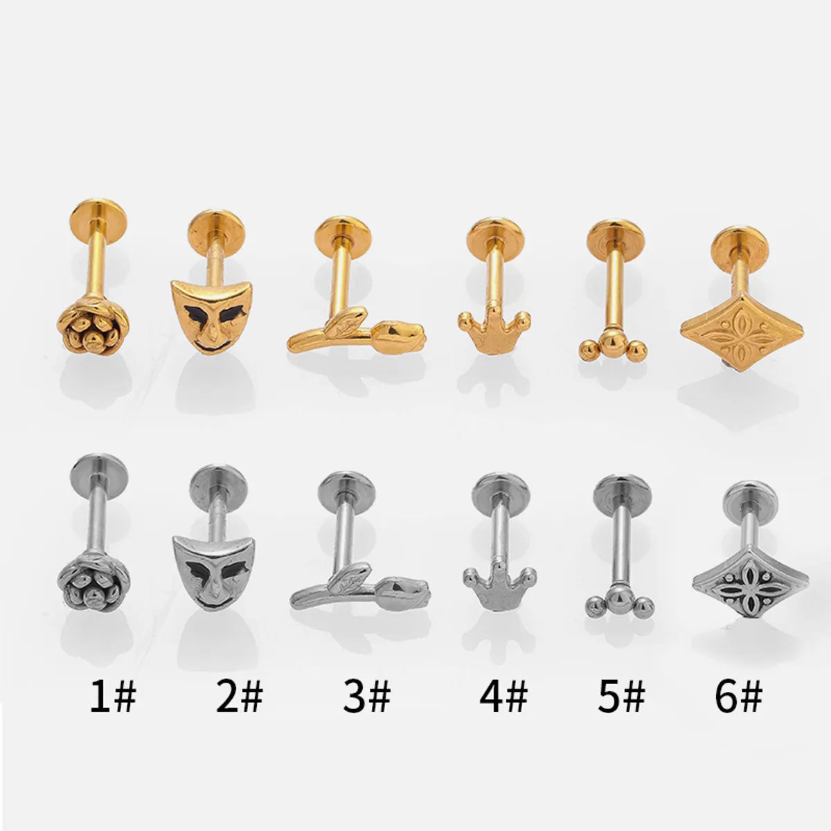 1 Piece Lip Rings Simple Style Classic Style Rose Crown 316L Stainless Steel  Inlay Rhinestones 18K Gold Plated Lip Rings Ear Cartilage Rings & Studs Nose Rings & Studs