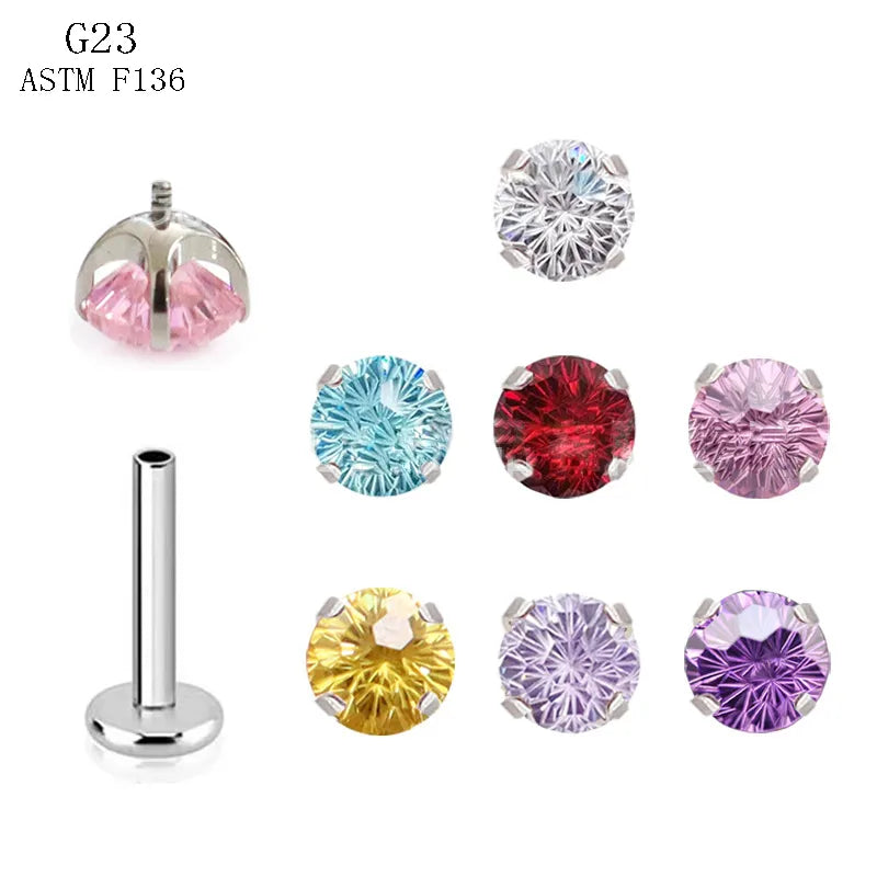 1 Piece Lip Rings Simple Style Classic Style Solid Color Pure Titanium Inlay Zircon Lip Rings