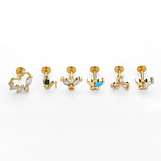 1 Piece Lip Rings Simple Style Crown Snake 316 Stainless Steel  Plating Turquoise Zircon Gold Plated Lip Rings