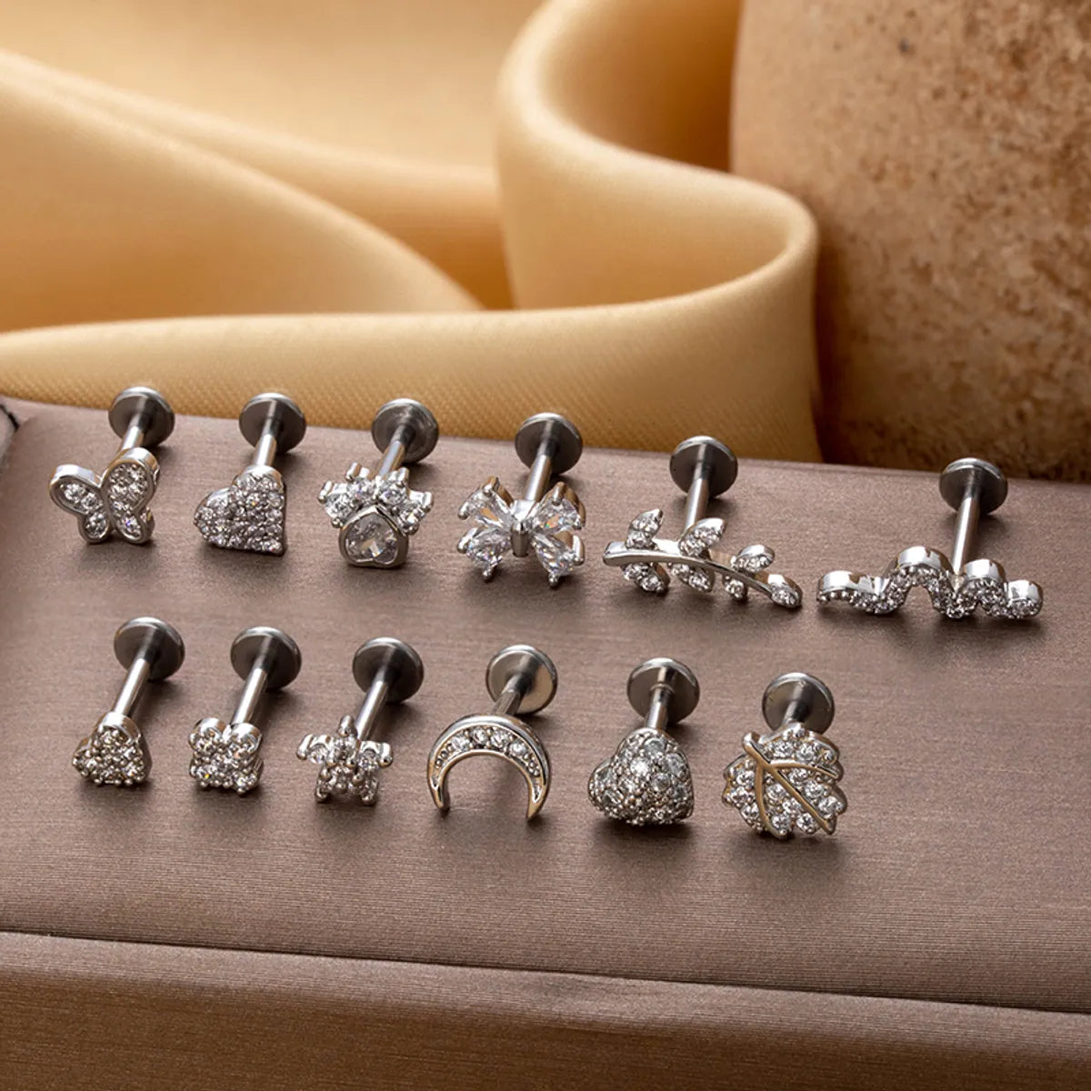 1 Piece Lip Rings Simple Style Heart Shape Flower Butterfly Copper Plating Inlay Zircon Lip Stud