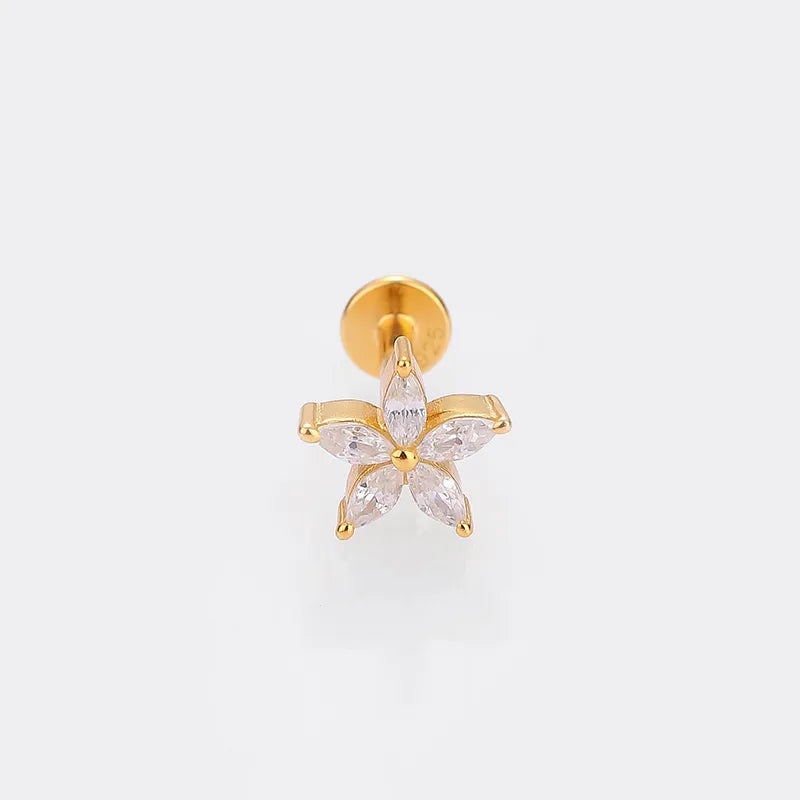 1 Piece Lip Rings Sweet Classic Style Shamrock Square Flower Sterling Silver Inlay Zircon 14K Gold Plated Lip Rings Ear Cartilage Rings & Studs