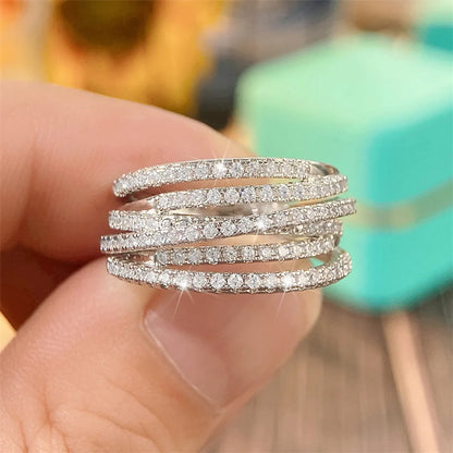 1 Piece Luxurious Geometric Copper Plating Zircon Wide Band Ring Rings