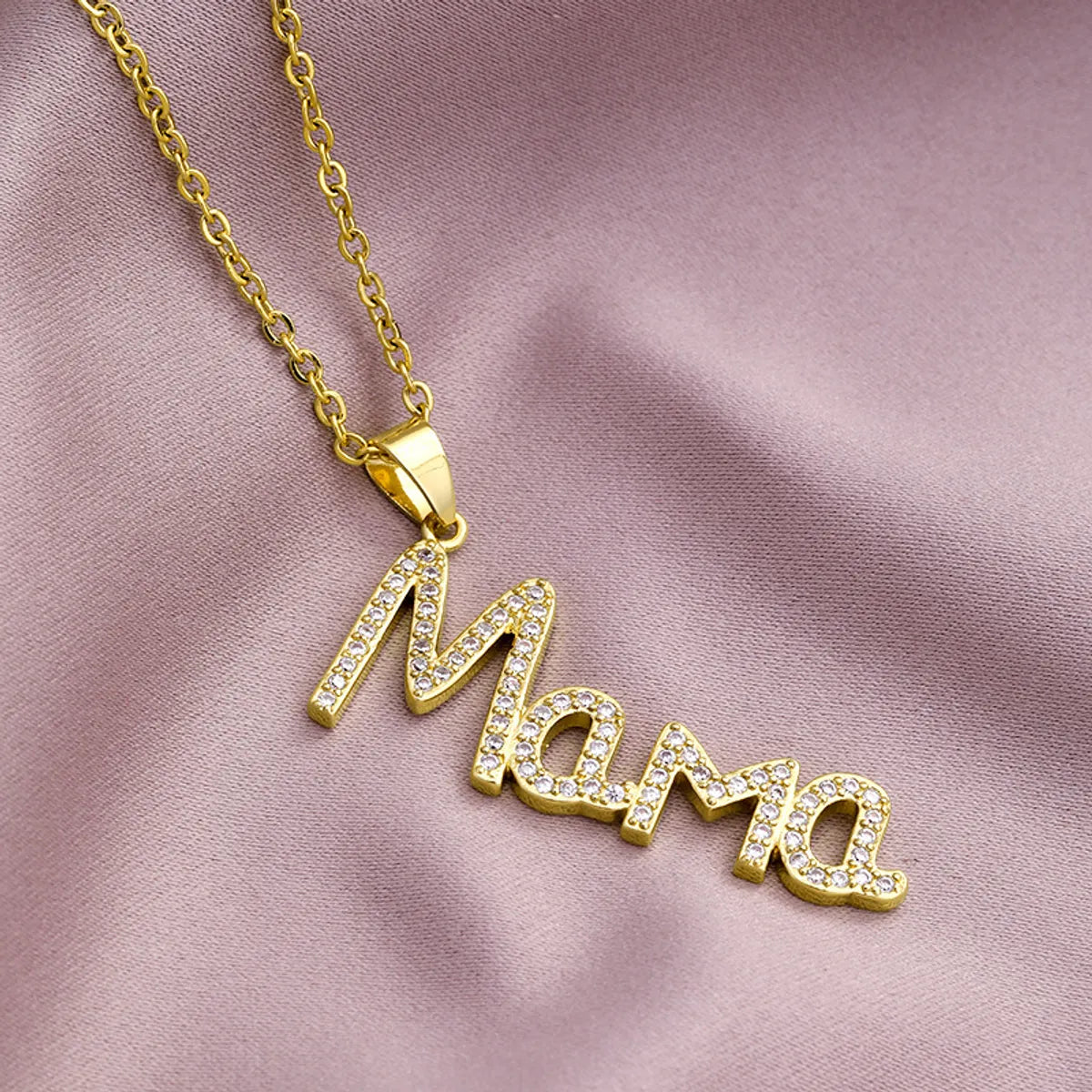 304 Stainless Steel Copper MAMA Simple Style Plating Inlay Letter Zircon Pendant Necklace