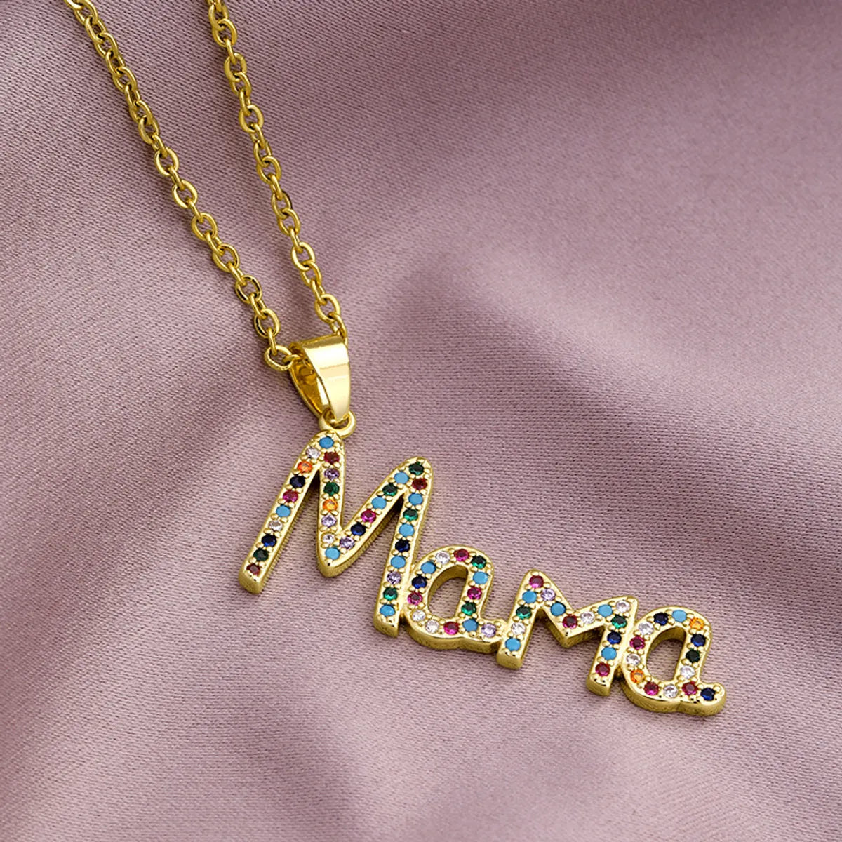 304 Stainless Steel Copper MAMA Simple Style Plating Inlay Letter Zircon Pendant Necklace