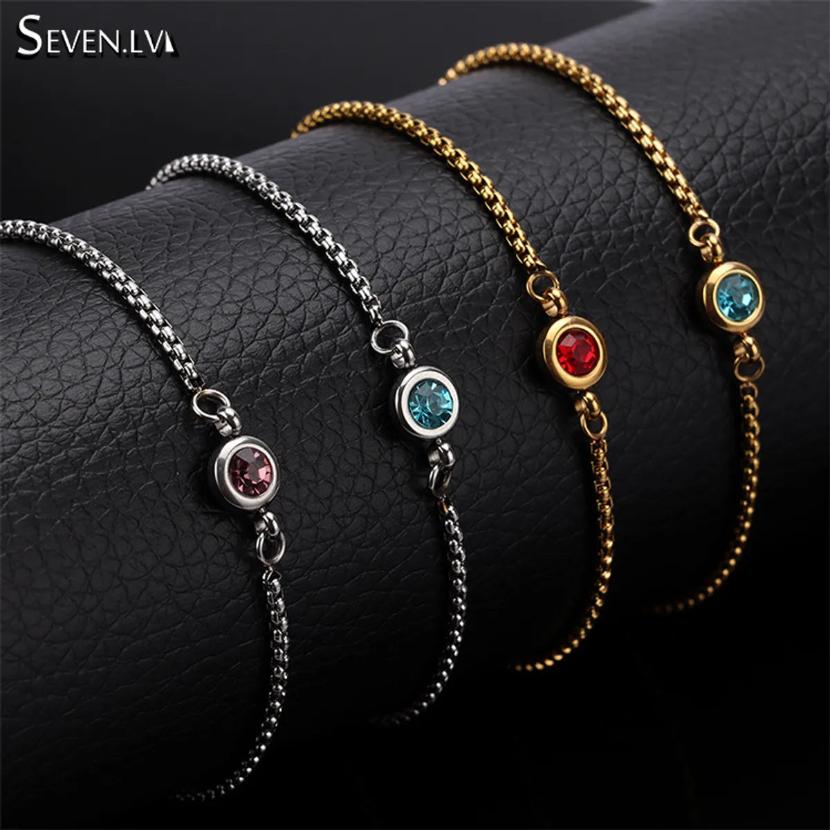 1 Piece Mama Simple Style Round Titanium Steel Inlay Birthstone Bracelets