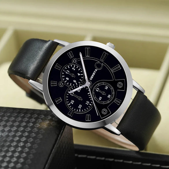 1 Piece Men'S Fashion Up Quartz Watch And 1 Piece Exquisite Lion'S Head Bracelet