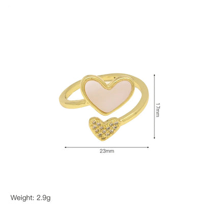 1 Piece Modern Style Classic Style Heart Shape Inlay Copper Shell Zircon Open Rings