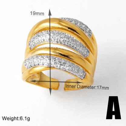 1 Piece Modern Style Simple Style Cross Inlay Copper Zircon 18K Gold Plated Open Rings