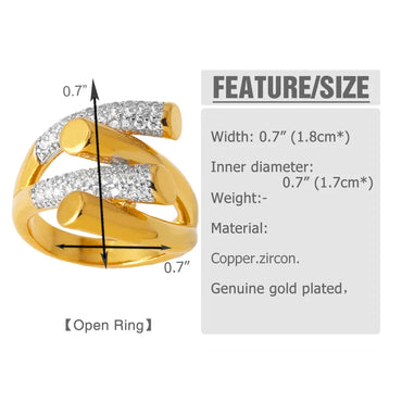 1 Piece Modern Style Simple Style Cross Inlay Copper Zircon 18K Gold Plated Open Rings