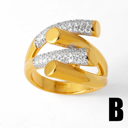 1 Piece Modern Style Simple Style Cross Inlay Copper Zircon 18K Gold Plated Open Rings