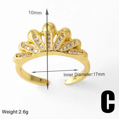 1 Piece Modern Style Simple Style Heart Shape Solid Color Inlay Copper Zircon 18K Gold Plated Open Rings