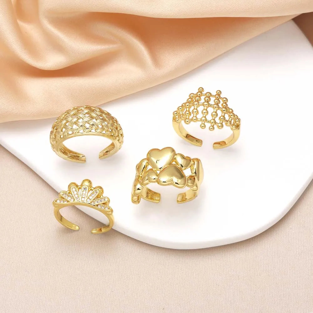 1 Piece Modern Style Simple Style Heart Shape Solid Color Inlay Copper Zircon 18K Gold Plated Open Rings