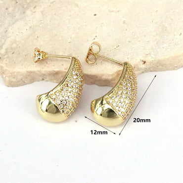 1 Piece Modern Style Simple Style Water Droplets Plating Inlay Copper Zircon 18k Gold Plated Silver Plated Ear Studs