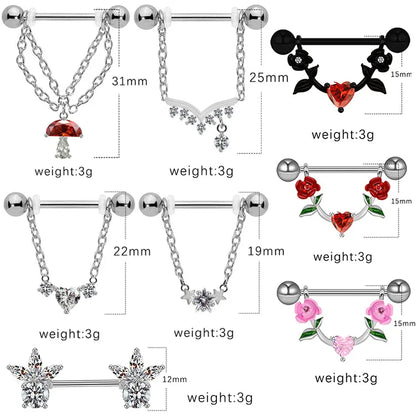 1 Piece Nipple Rings & Studs IG Style Shiny Heart Shape Flower 316 Stainless Steel  Alloy Titanium Steel Epoxy Chain Inlay Resin Rhinestones Glass White Gold Plated Gold Plated