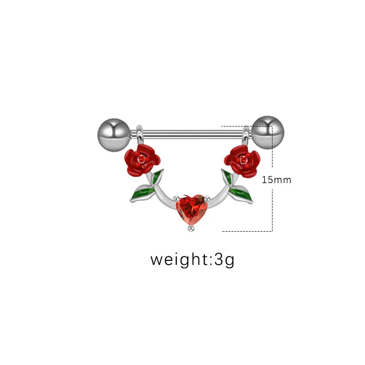 1 Piece Nipple Rings & Studs IG Style Shiny Heart Shape Flower 316 Stainless Steel  Alloy Titanium Steel Epoxy Chain Inlay Resin Rhinestones Glass White Gold Plated Gold Plated