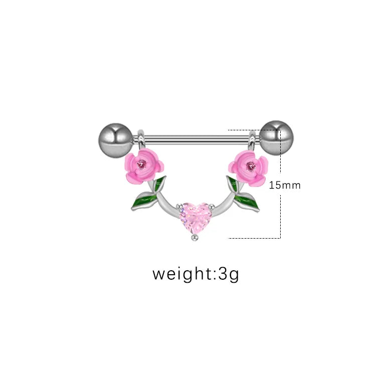 1 Piece Nipple Rings & Studs IG Style Shiny Heart Shape Flower 316 Stainless Steel  Alloy Titanium Steel Epoxy Chain Inlay Resin Rhinestones Glass White Gold Plated Gold Plated