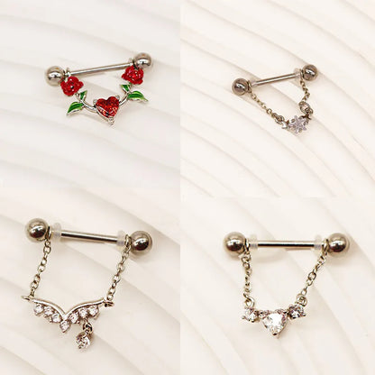 1 Piece Nipple Rings & Studs IG Style Shiny Heart Shape Flower 316 Stainless Steel  Alloy Titanium Steel Epoxy Chain Inlay Resin Rhinestones Glass White Gold Plated Gold Plated