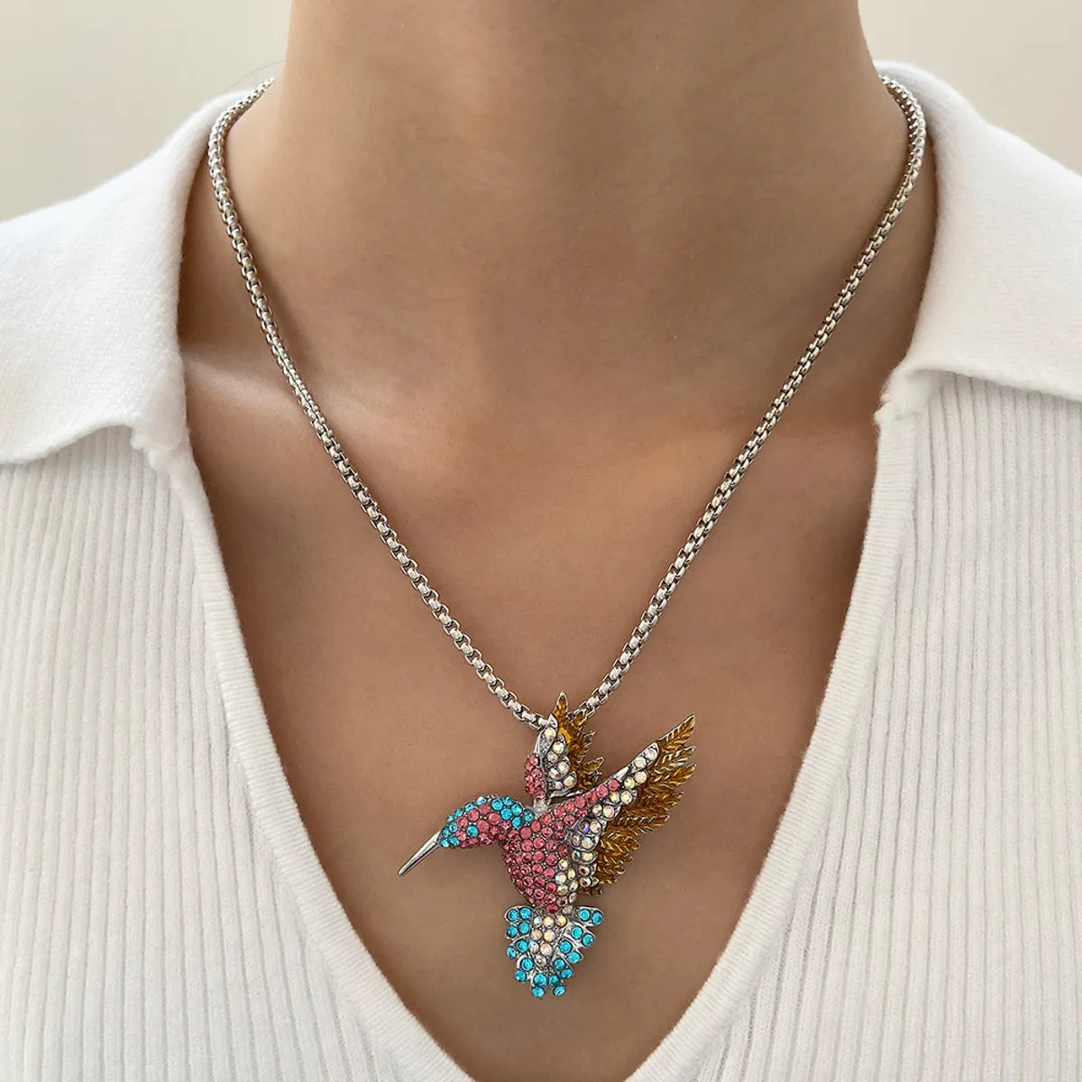 1 Piece Nordic Style Bird Alloy Inlay Artificial Diamond 14k Gold Plated Women'S Pendant Necklace