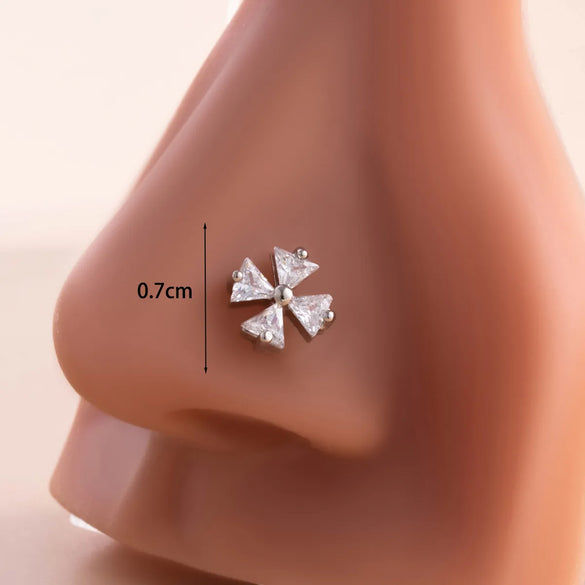 1 Piece Nose Rings & Studs Casual French Style Korean Style Bow Knot 316L Stainless Steel  Copper Inlay Zircon Nose Rings & Studs