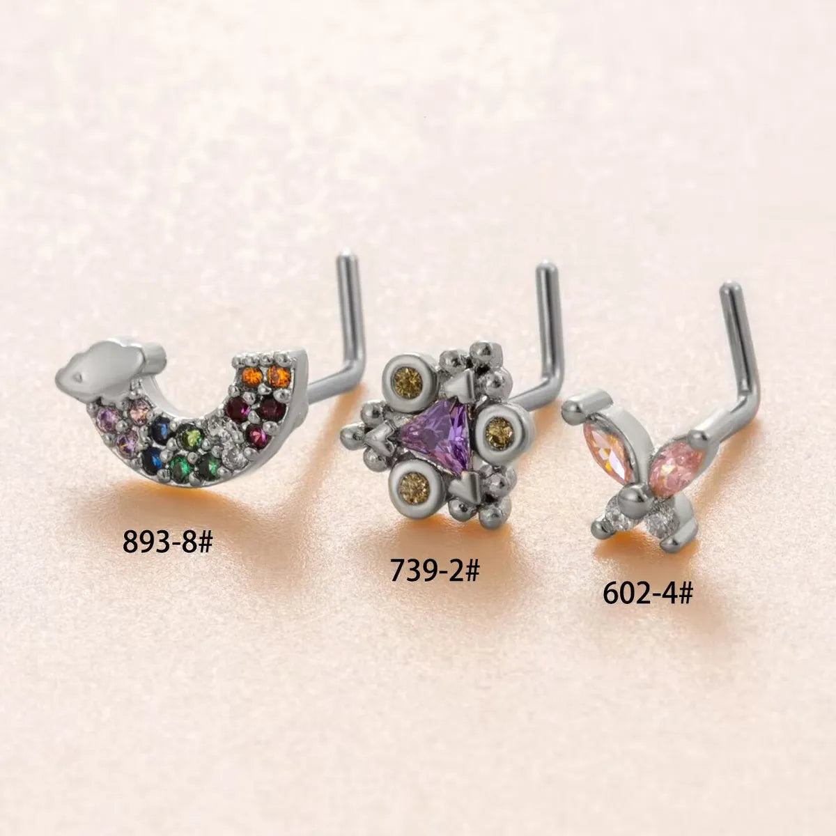 1 Piece Nose Rings & Studs Casual French Style Korean Style Butterfly 316L Stainless Steel  Copper Butterfly Zircon Nose Rings & Studs