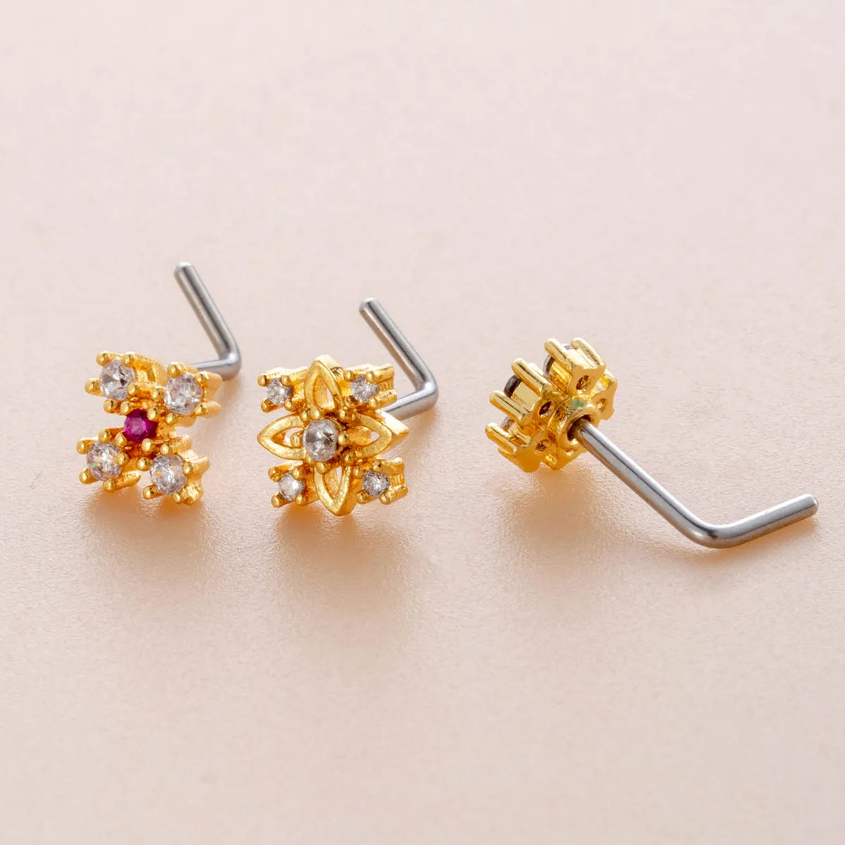 1 Piece Nose Rings & Studs Casual French Style Korean Style Flower 316L Stainless Steel  Copper Inlay Zircon Nose Rings & Studs