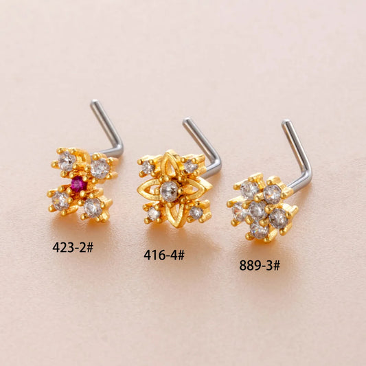 1 Piece Nose Rings & Studs Casual French Style Korean Style Flower 316L Stainless Steel  Copper Inlay Zircon Nose Rings & Studs