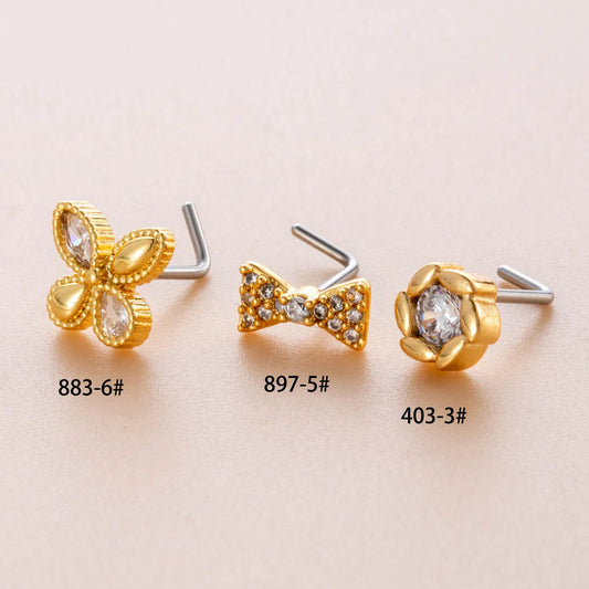 1 Piece Nose Rings & Studs Casual French Style Korean Style Flower Bow Knot 316L Stainless Steel  Copper Inlay Zircon Nose Rings & Studs